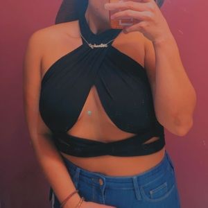 Black criss cross crop top